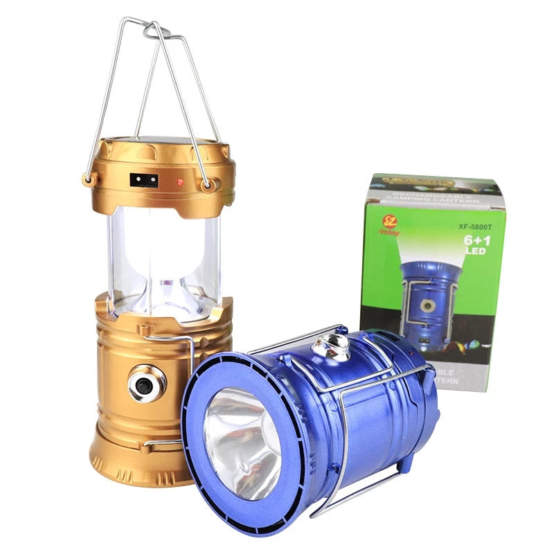 LED Outdoor Lighting Folding Camp Lamp, Portable Solar Charger Camping Lantern, USB Rechargeable Tent Light for Travel