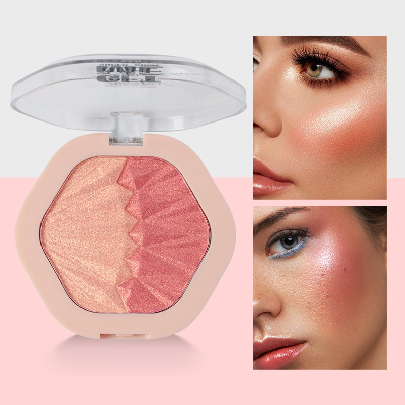 Multicolor Makeup Blush, 2-color Blush Palette, Face Cheek Blush Makeup Sparkle Highlight, 2 in 1 Eye Shadow Contouring