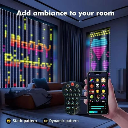 VividGlow Smart Curtain Lights – Music Sync RGB DIY Pattern LED Ambiance