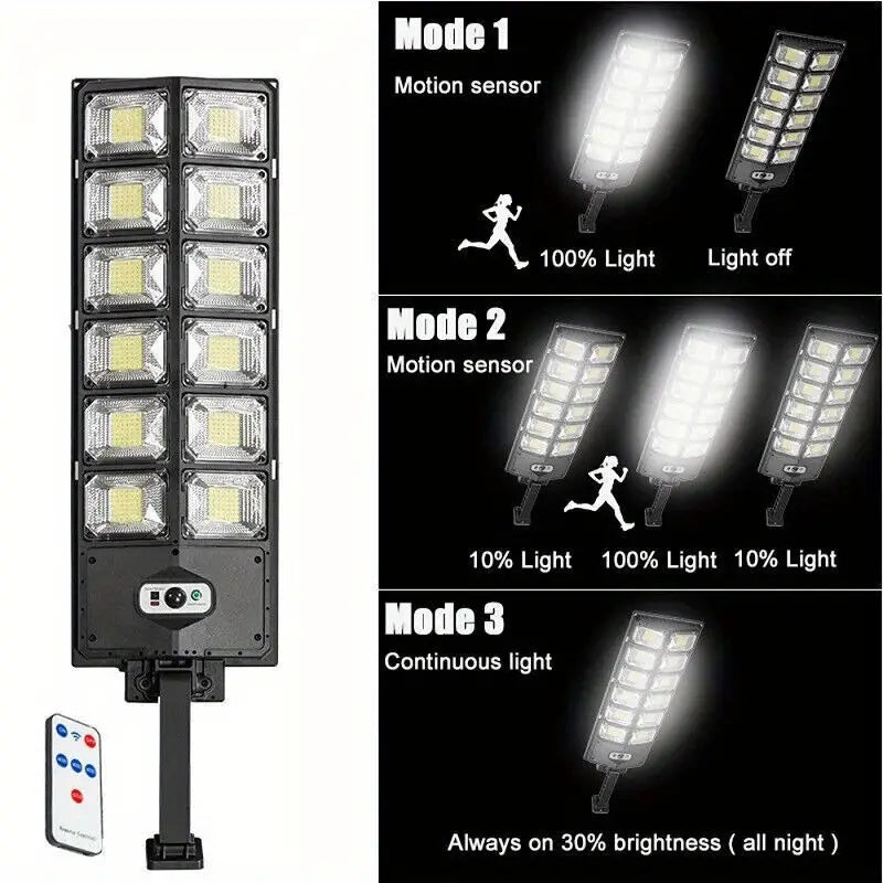 504LED UltraBright Solar Street Light  Wide Angle Motion Sensor Remote Control EnergyEfficient Wate
