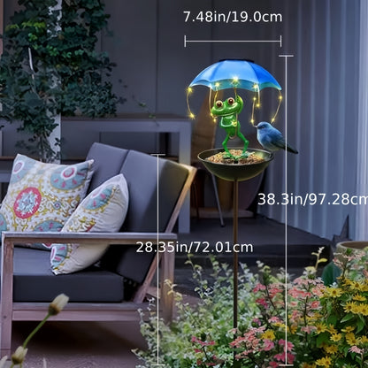 Solar Frog Lights for Garden Outdoor, Bird Feeder Figurine Decor, Metal Stakes Path Lawn Yard Decorations