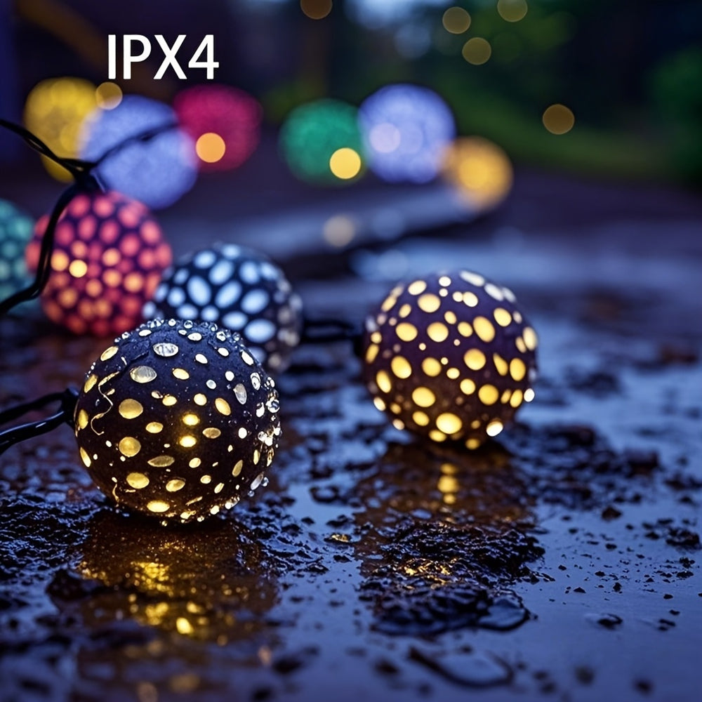 LED Moroccan Spherical Solar String Light, Outdoor Colorful Fairy Lights for Garden Fence Courtyard Pathway
