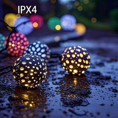 LED Moroccan Spherical Solar String Light, Outdoor Colorful Fairy Lights for Garden Fence Courtyard Pathway