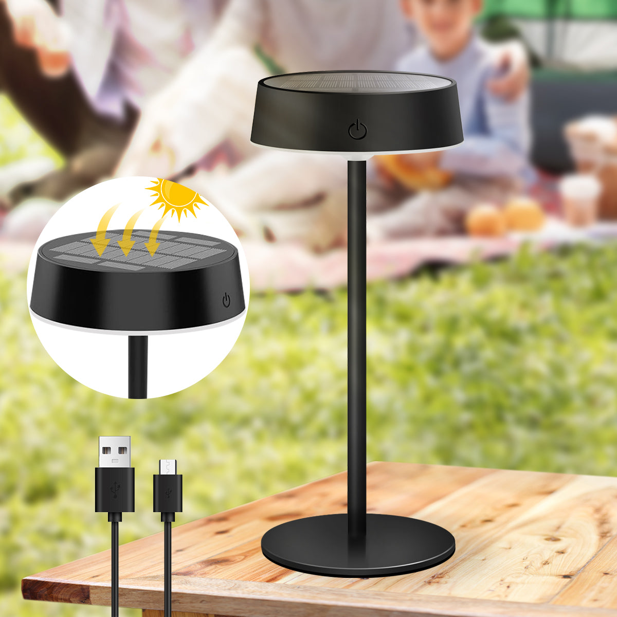 Solar Table Lamp for Bedroom, Camping Light with Dual Charging, 3 Color Temperature, Waterproof Night Light for Home