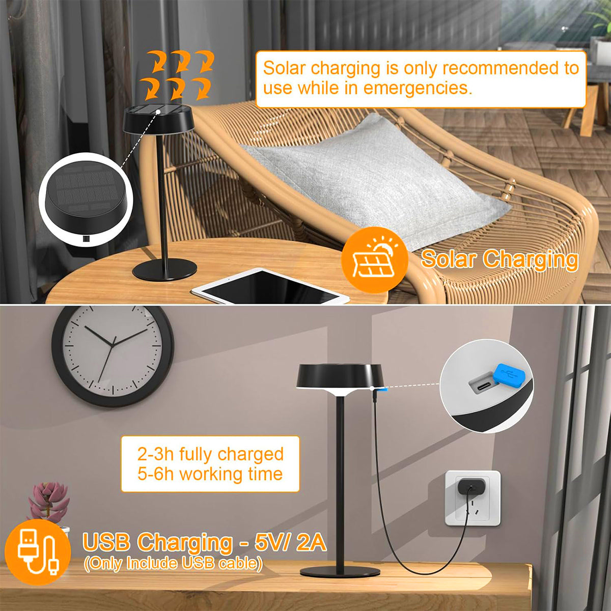 Solar Table Lamp for Bedroom, Camping Light with Dual Charging, 3 Color Temperature, Waterproof Night Light for Home