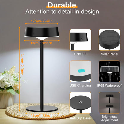 Solar Table Lamp for Bedroom, Camping Light with Dual Charging, 3 Color Temperature, Waterproof Night Light for Home