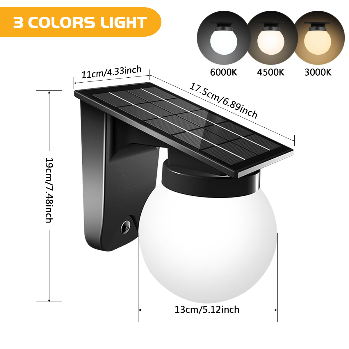 Outdoor Solar Wall Lights, IP65 Waterproof Bulb Light, Adjustable Brightness for Garden Yard Pathway Gate