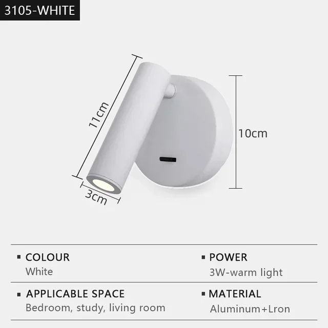 Indoor LED Wall Light With Switch For Bedroom Or Hotel Guest Room Reading 7