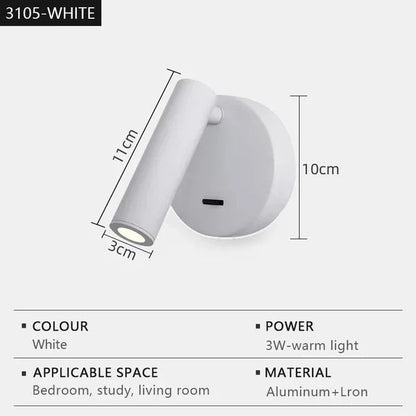 Indoor LED Wall Light With Switch For Bedroom Or Hotel Guest Room Reading 7