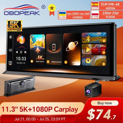 K8 Pro Touchscreen Car Dash Cam 5K with CarPlay Android Auto GPS and WiFi
