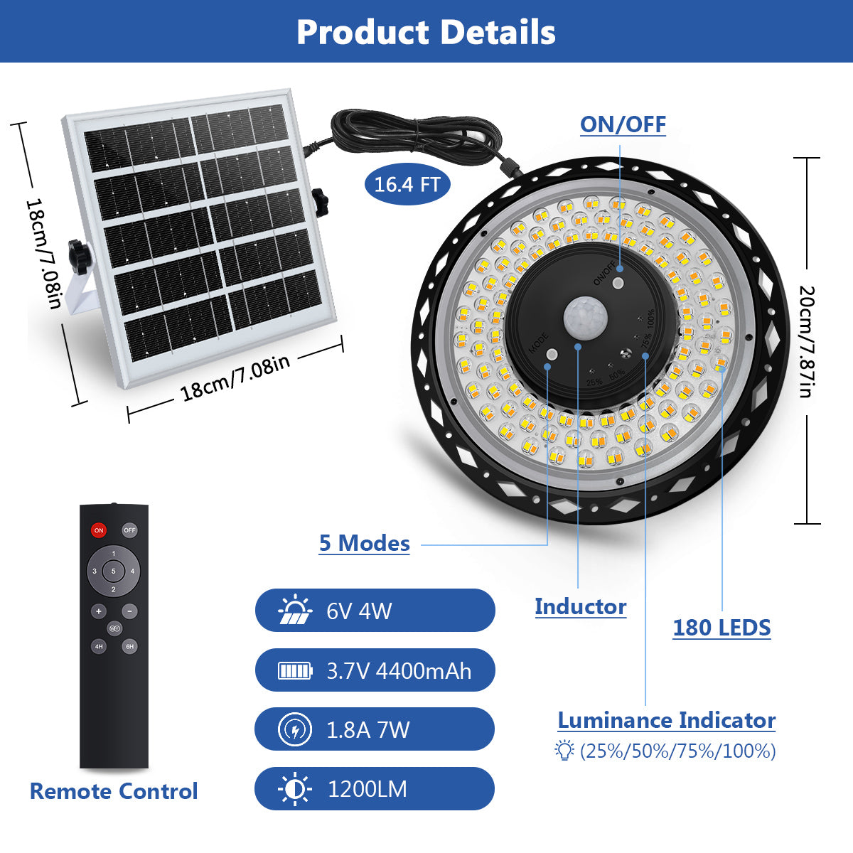Dimmable Outdoor Solar Pendant Lights Adjustable Color Brightness, Remote Solar Lamp with IP65 Waterproof Design