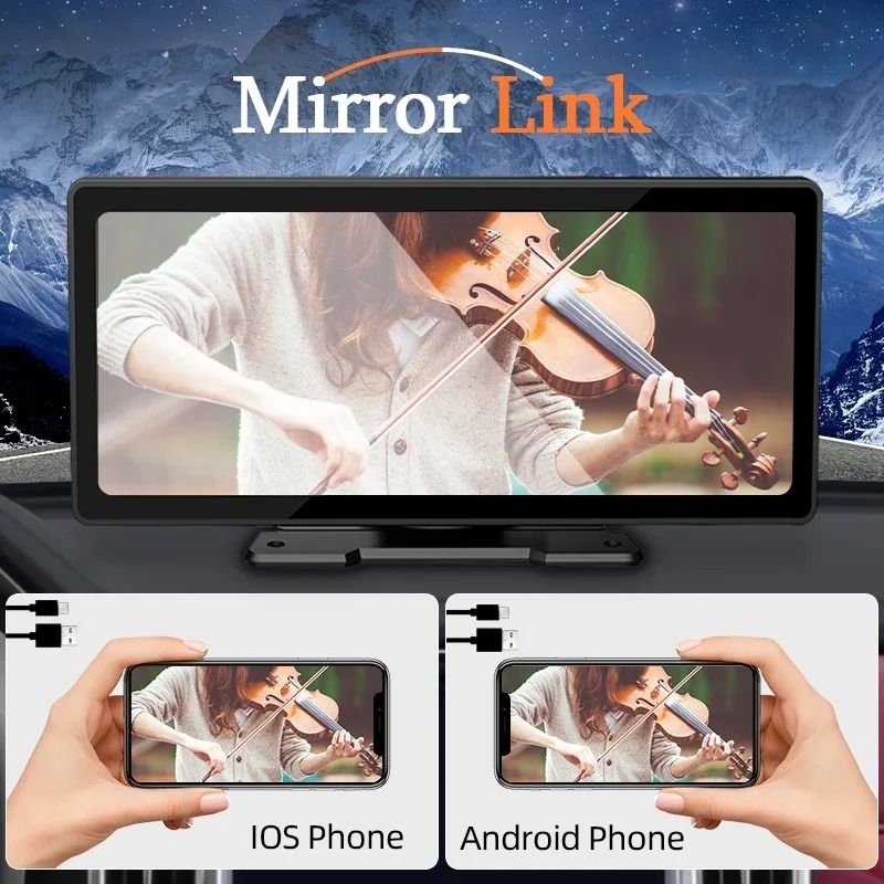 1026 Inch Wireless CarPlay Android Auto Mirror Screen With Bluetooth USB AUX 2