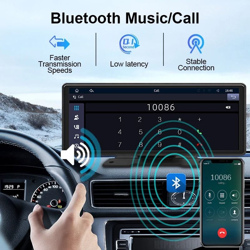 1026 Inch Wireless CarPlay Android Auto Mirror Screen With Bluetooth USB AUX 3