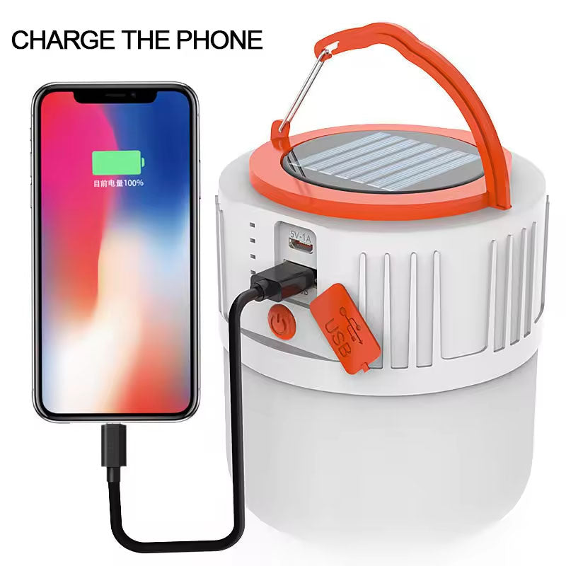 USB Rechargeable Solar Camping Light Bulb, 6 Lighting Modes, Hanging Outdoor Lamp for BBQ, Tent, Emergency Lighting