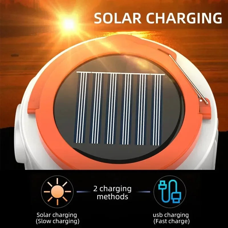 USB Rechargeable Solar Camping Light Bulb, 6 Lighting Modes, Hanging Outdoor Lamp for BBQ, Tent, Emergency Lighting