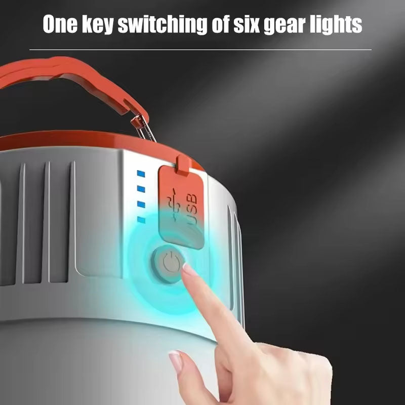 USB Rechargeable Solar Camping Light Bulb, 6 Lighting Modes, Hanging Outdoor Lamp for BBQ, Tent, Emergency Lighting