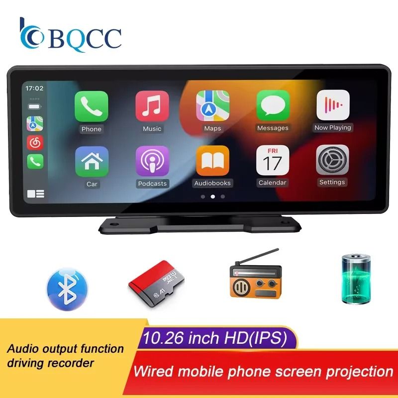 10.26 Inch Wireless CarPlay Android Auto Screen with Backup Camera and DVR Video Player