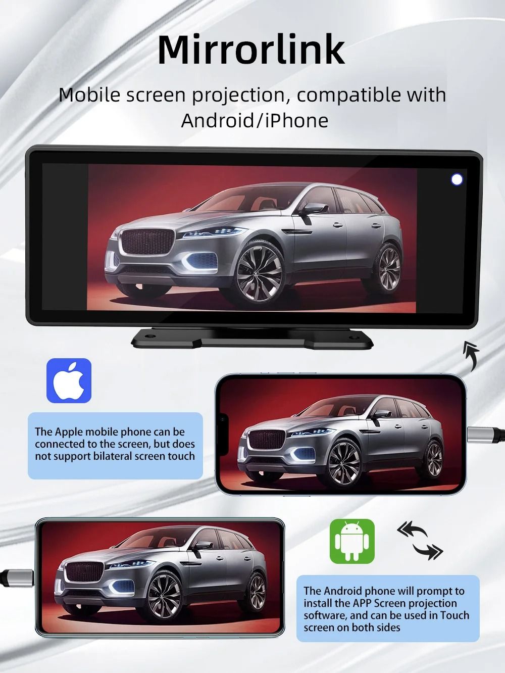 1026 Inch Wireless CarPlay Android Auto Screen With Backup Camera And DVR Video Player 2