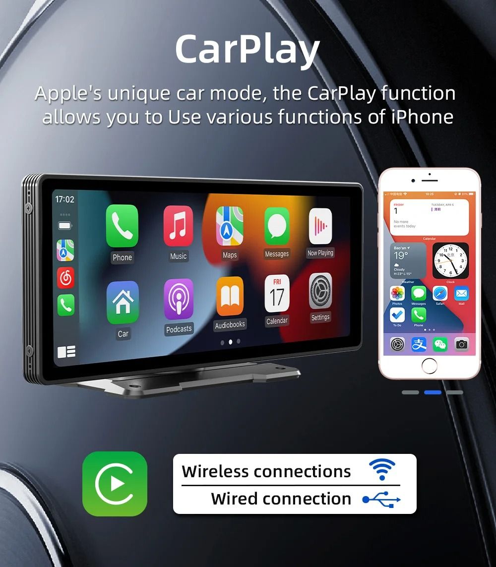 1026 Inch Wireless CarPlay Android Auto Screen With Backup Camera And DVR Video Player 3