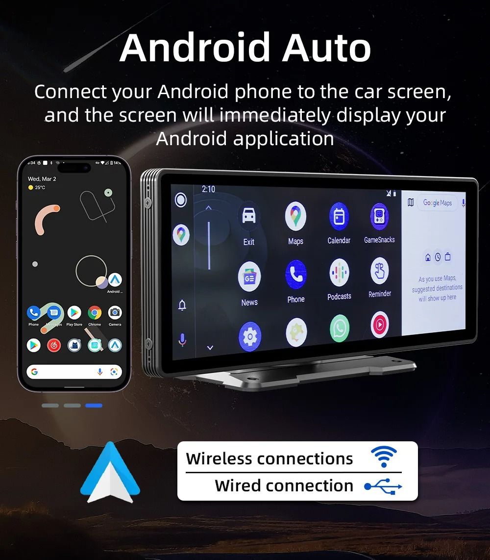 1026 Inch Wireless CarPlay Android Auto Screen With Backup Camera And DVR Video Player 4