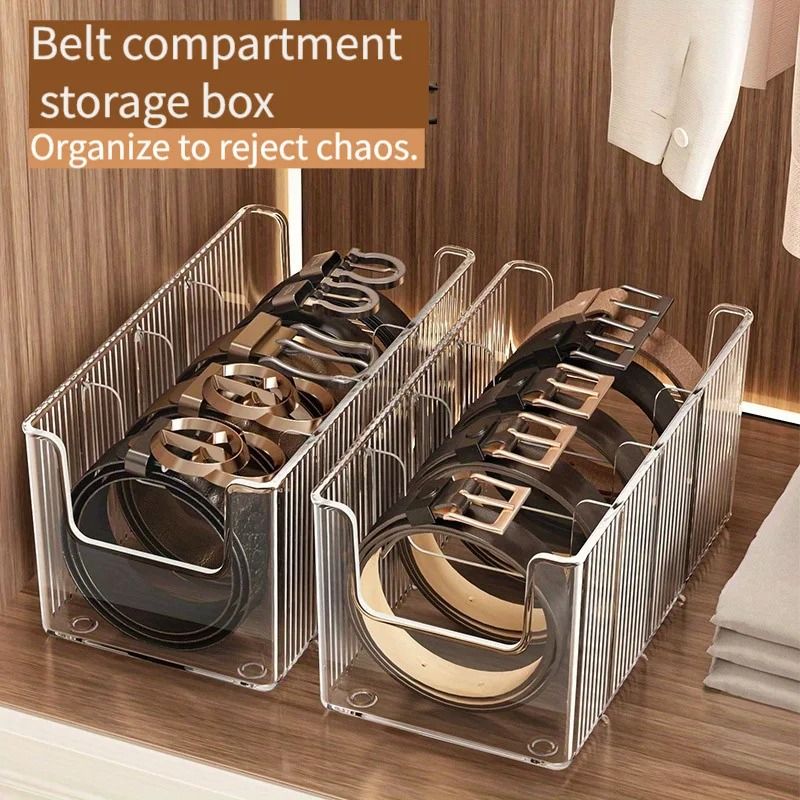Belt Organizer Box 5 Grid Storage Rack for Closet and Drawer Space Saving Display Case