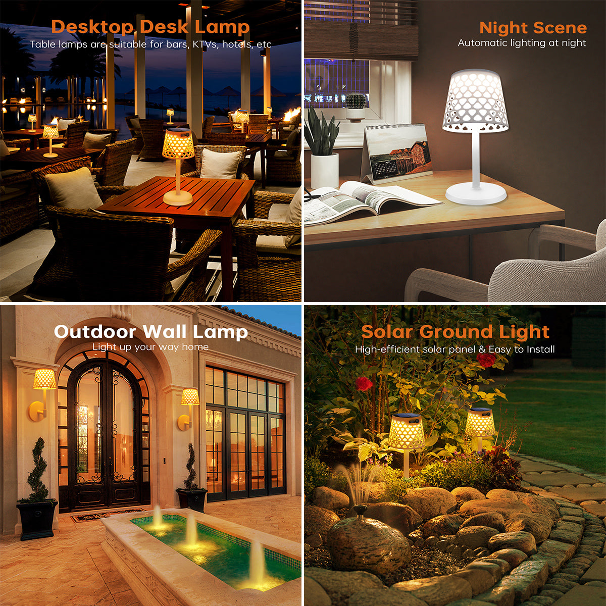Outdoor LED Solar Table Lamp Waterproof, Cordless Desk Lamp, 3 Way Wall Installation Garden Solar Modern Bedside Lamp