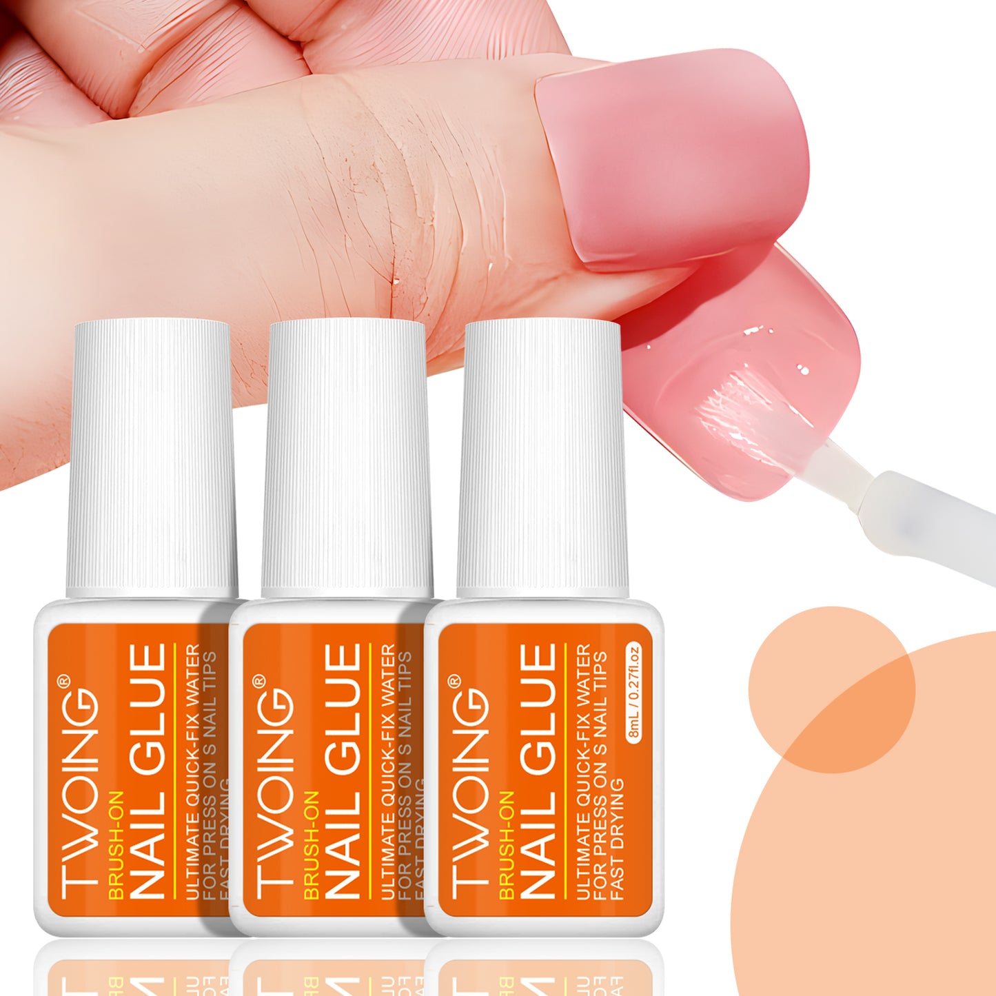Twoing Waterproof Nail Adhesive, Long Lasting Fast Drying, Formaldehyde Free, Compatible Acrylic Nails