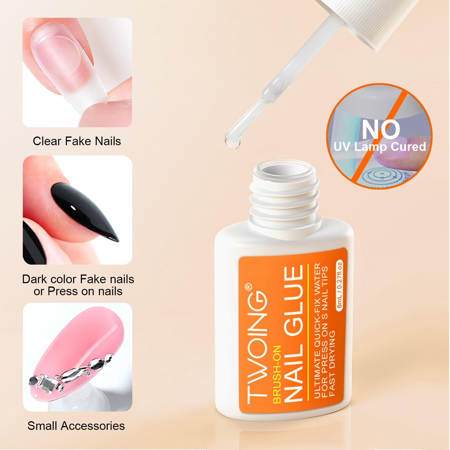 Twoing Waterproof Nail Adhesive Long Lasting Fast Drying Formaldehyde Free Compatible Acrylic Nails 1