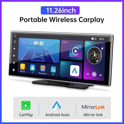11.26 Inch Touchscreen Car Multimedia Video Player with Dual Lens DVR and Wireless CarPlay