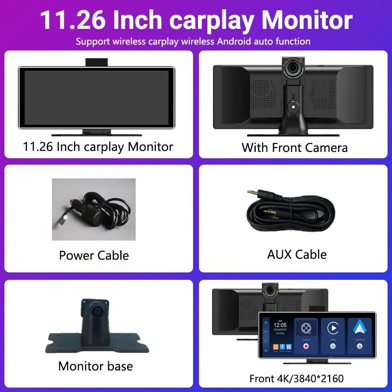 1126 Inch Touchscreen Car Multimedia Video Player With Dual Lens DVR And Wireless CarPlay 9