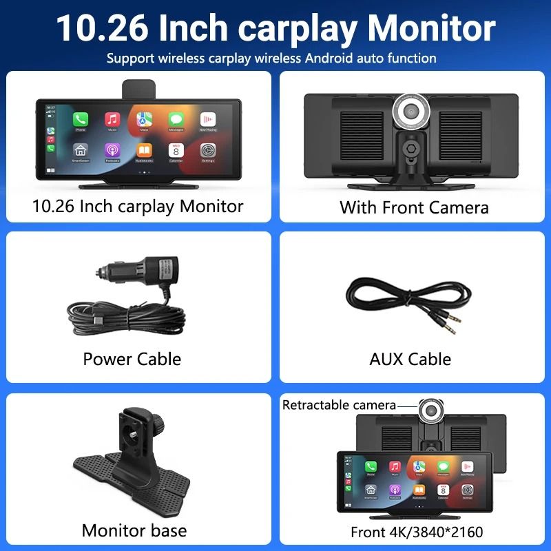 1126 Inch Touchscreen Car Multimedia Video Player With Dual Lens DVR And Wireless CarPlay 10