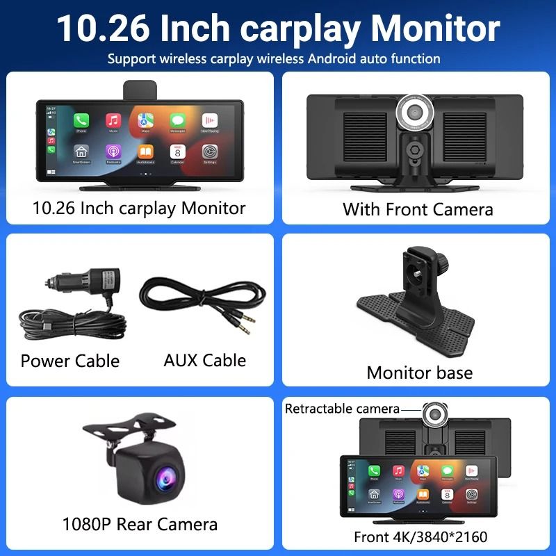 1126 Inch Touchscreen Car Multimedia Video Player With Dual Lens DVR And Wireless CarPlay 11