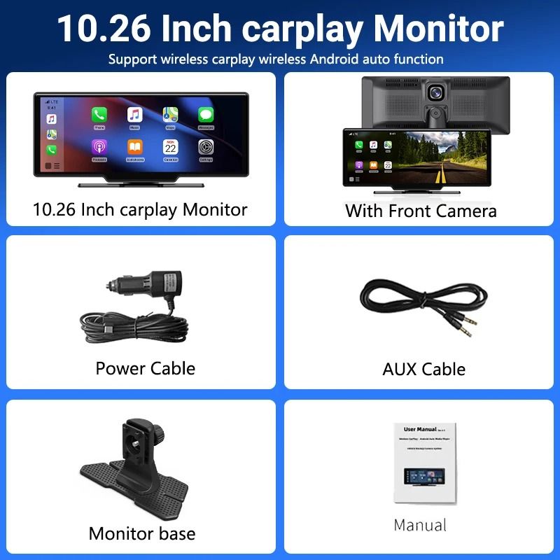1126 Inch Touchscreen Car Multimedia Video Player With Dual Lens DVR And Wireless CarPlay 13