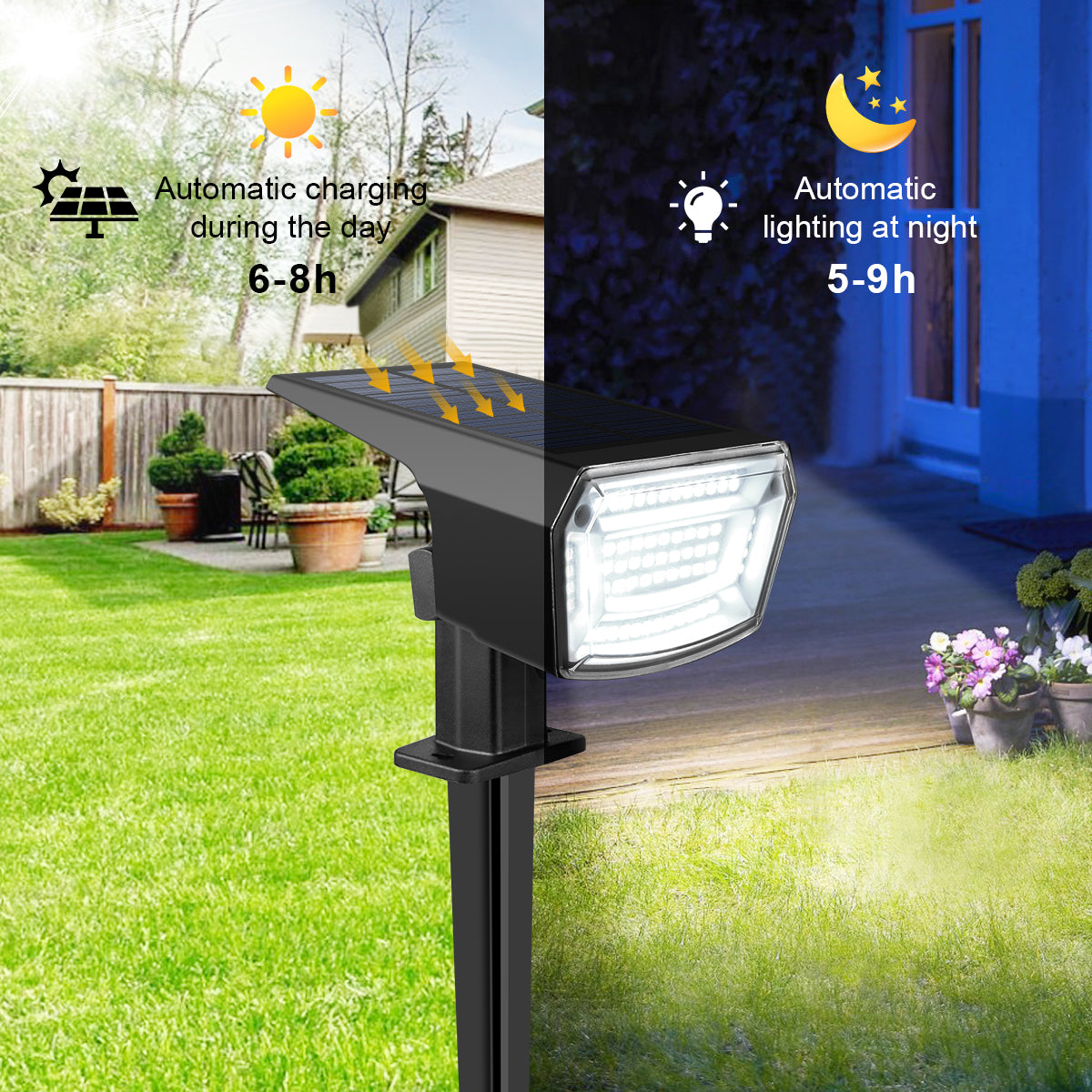 Waterproof Garden Landscape Lawn Solar Spotlight, 3 Modes Dimmable Outdoor Lights for Patio, Driveway, Walkway, Yard
