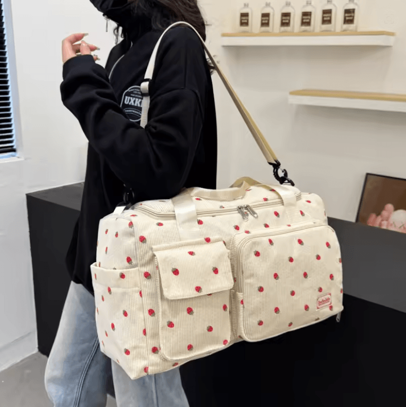 Corduroy Travel Tote Bag Large Capacity with Shoe Compartment and Wet Dry Separation