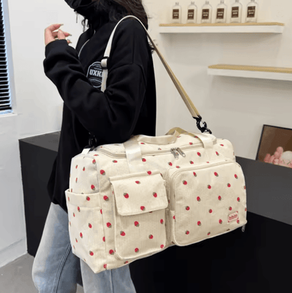 Corduroy Travel Tote Bag Large Capacity with Shoe Compartment and Wet Dry Separation
