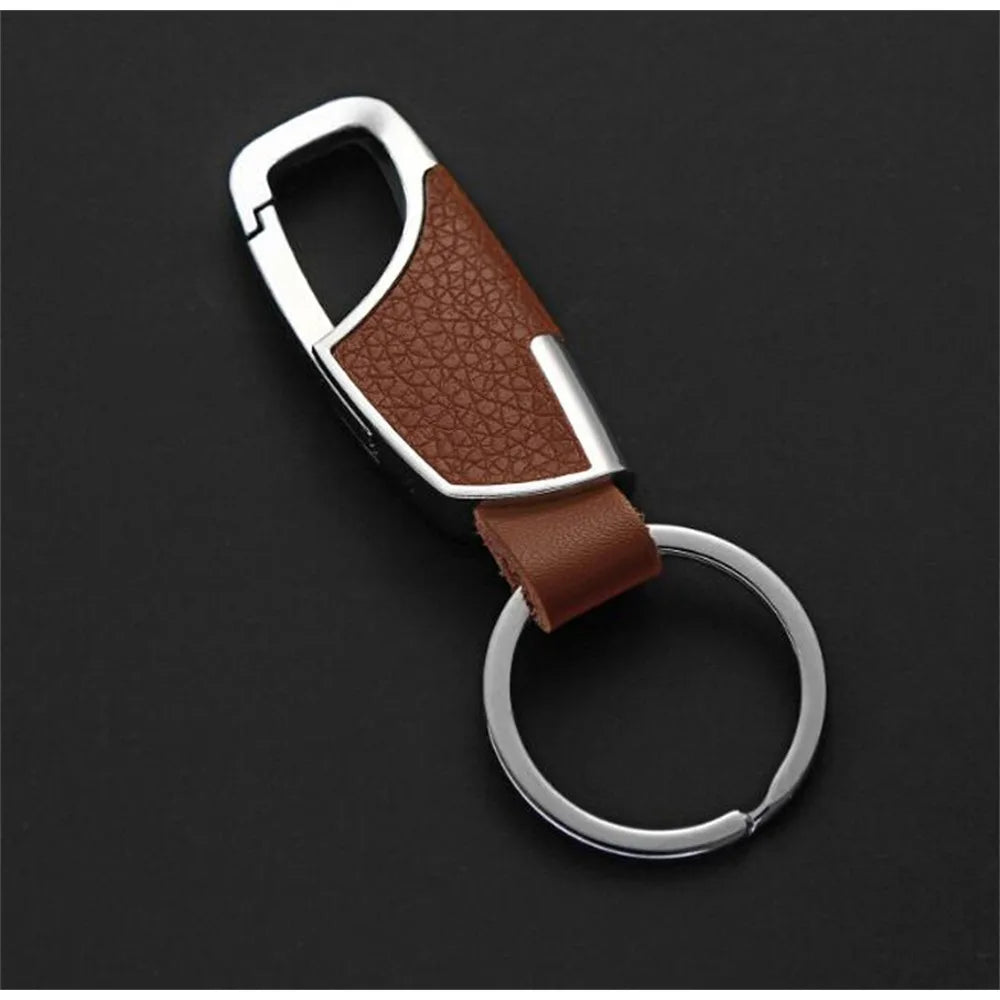 Trendy Leather & Metal Keychain, Fashionable Key Ring for Men & Women, Creative Car Keychain