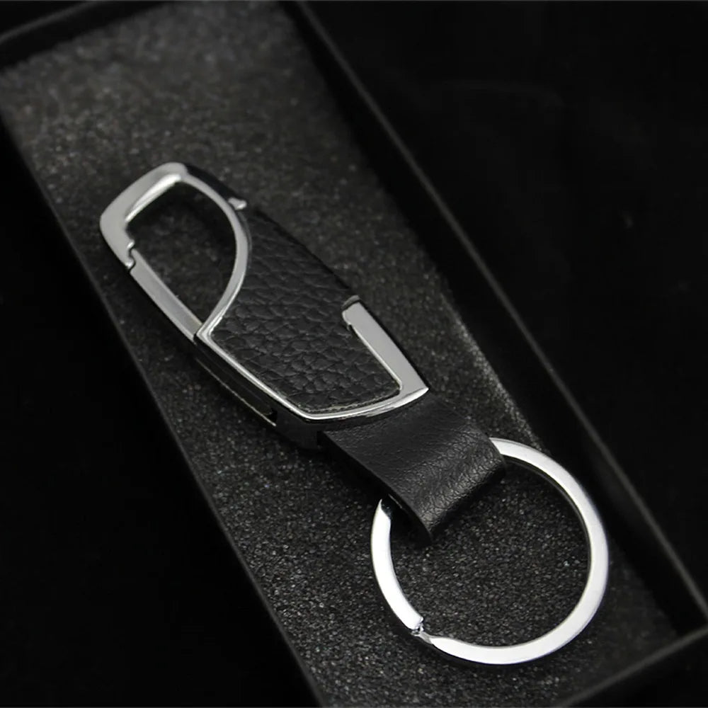 Trendy Leather & Metal Keychain, Fashionable Key Ring for Men & Women, Creative Car Keychain