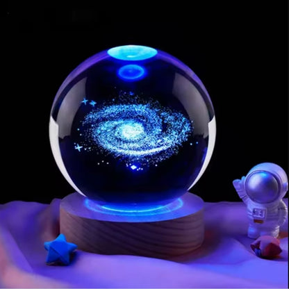 3D Planet Moon Glowing Table Lamp, LED Night Light Galaxy Crystal Ball, Bedroom Bedside Lamp, Home Decor Gift Light