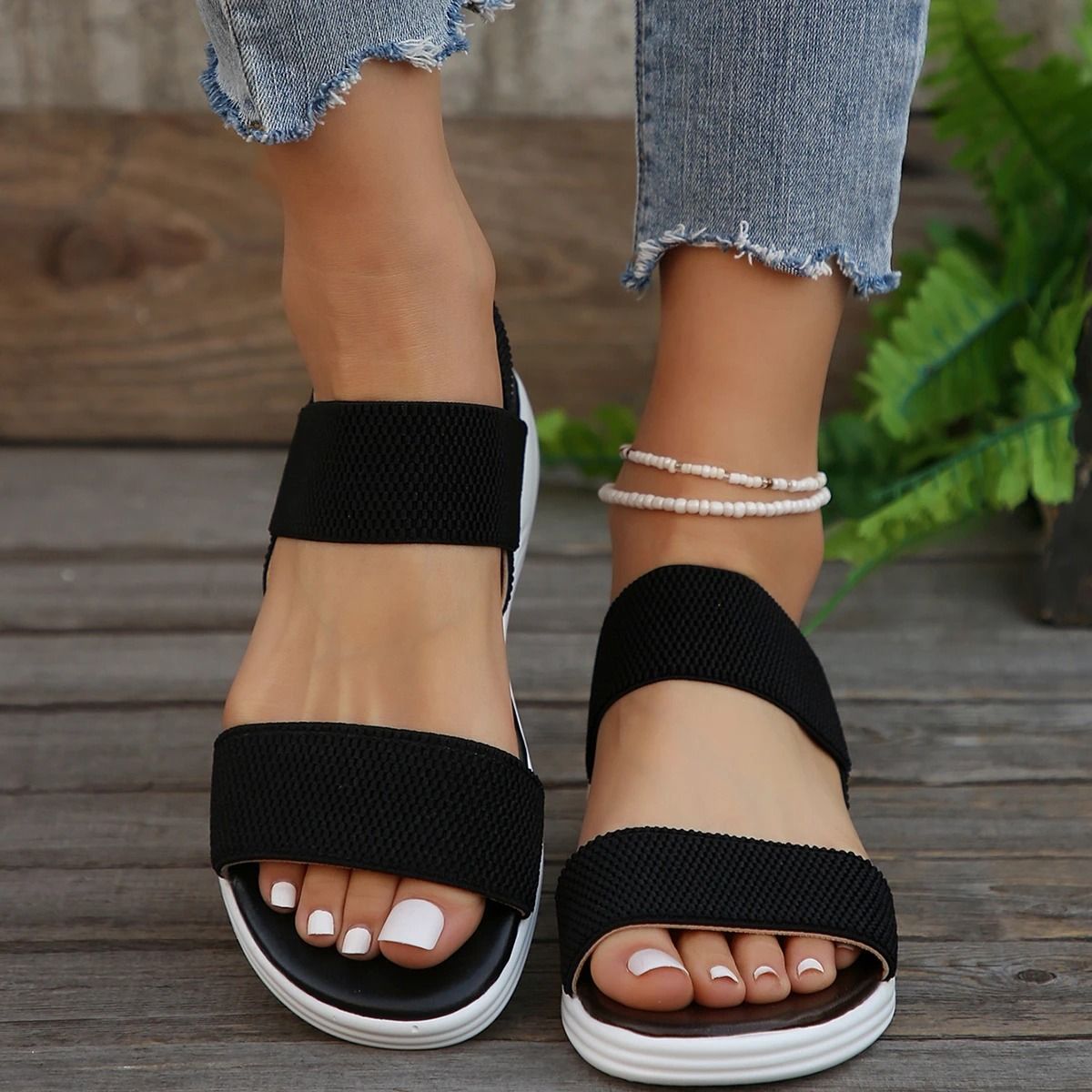 Womens Elastic Knit Wedge Sandals For Summer Comfort And Style 1
