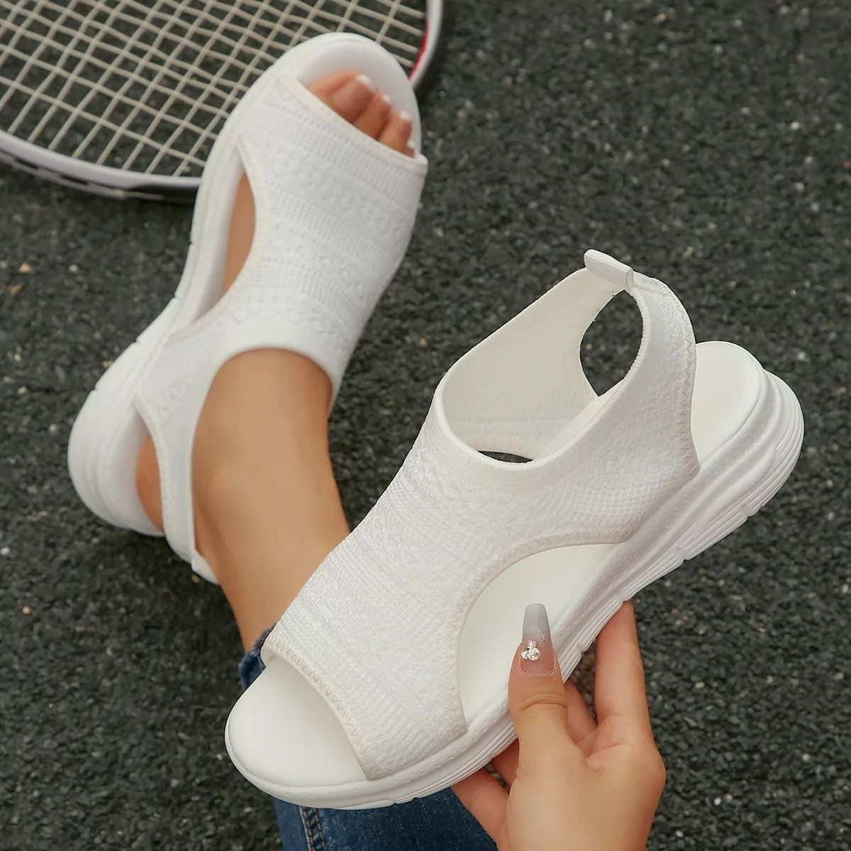 Womens Elastic Knit Wedge Sandals For Summer Comfort And Style 9