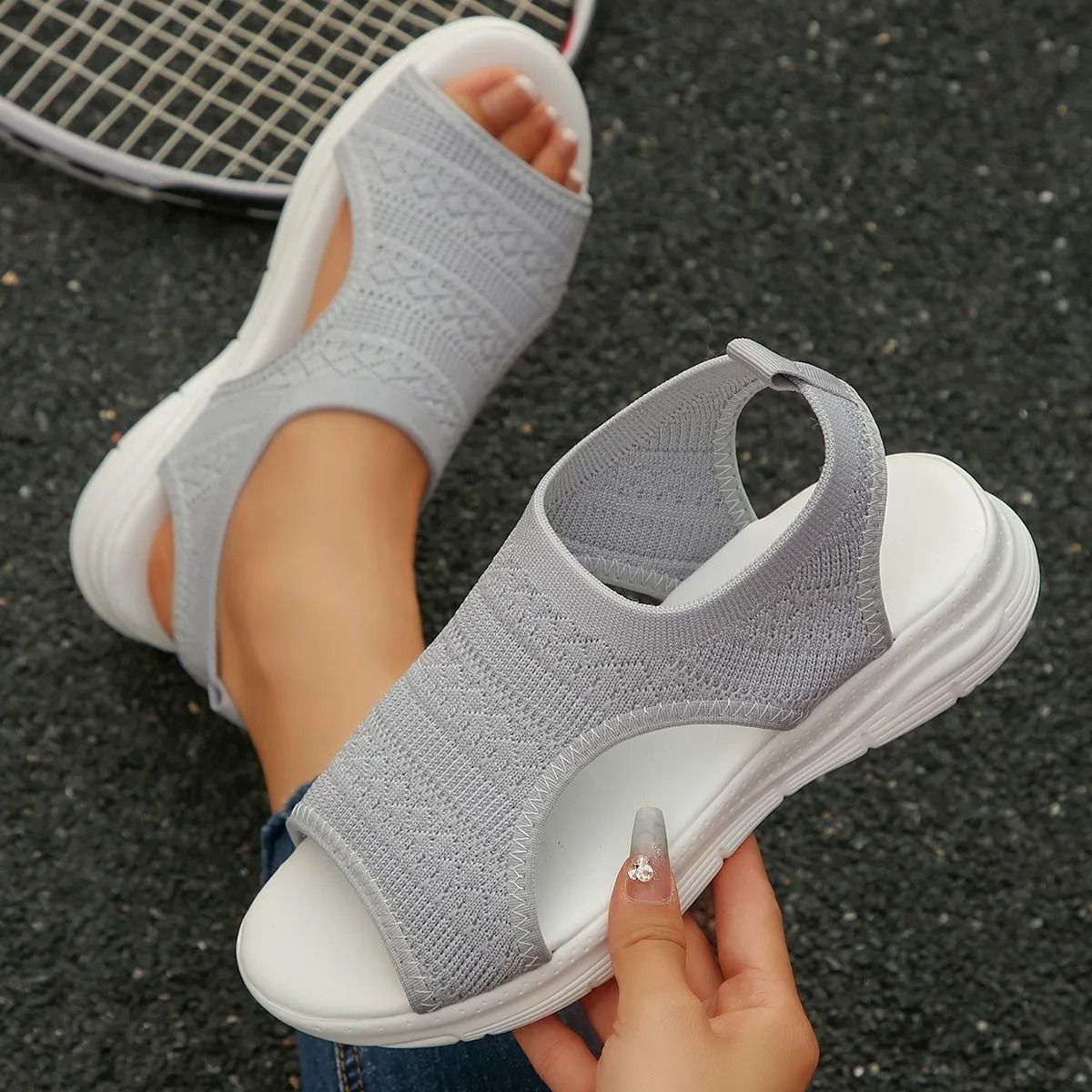 Womens Elastic Knit Wedge Sandals For Summer Comfort And Style 11