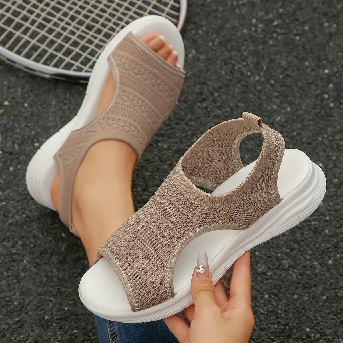 Womens Elastic Knit Wedge Sandals For Summer Comfort And Style 12