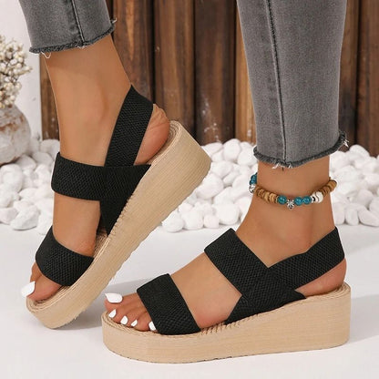 Womens Elastic Knit Wedge Sandals For Summer Comfort And Style 15