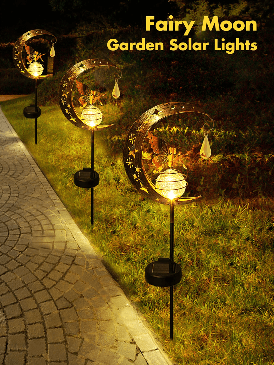 MoonGlow Crackle Glass Solar Stake Light Moon Garden Lamp