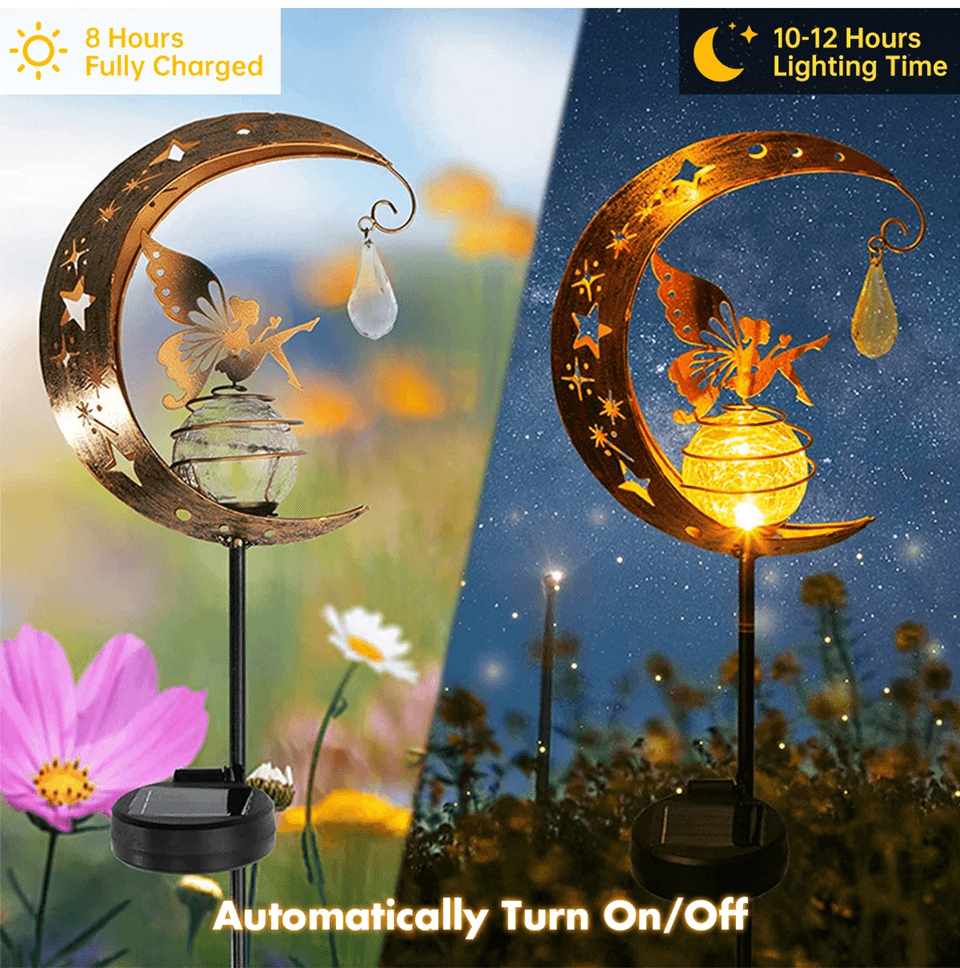 MoonGlow Crackle Glass Solar Stake Light Moon Garden Lamp 2
