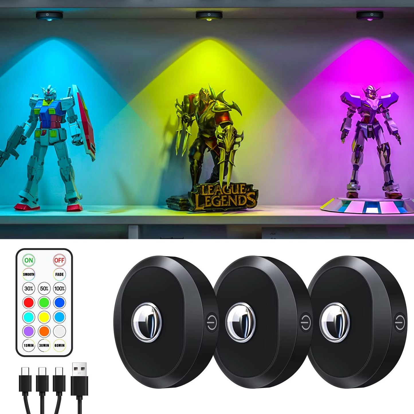 WILLED Rechargeable RGB Puck Light  1200mAh Battery With Remote And Touch Control 7
