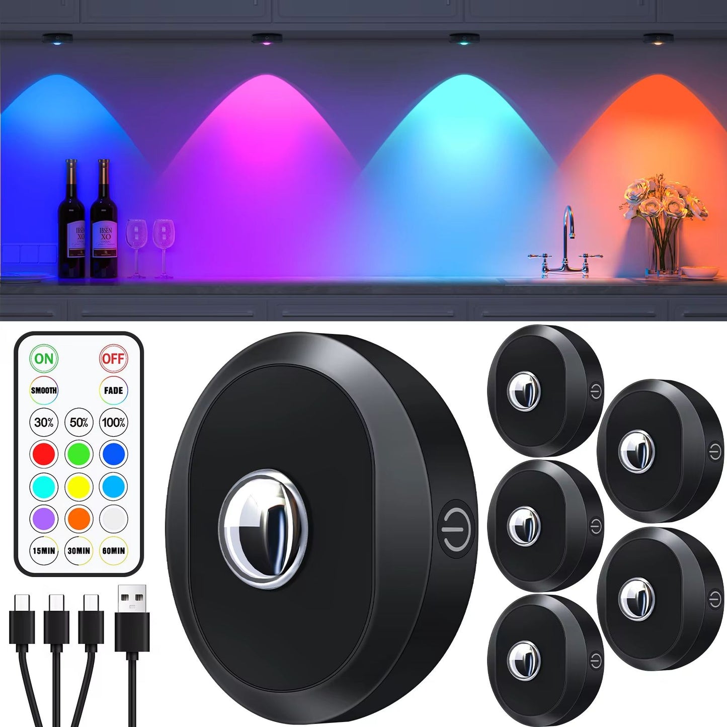 WILLED Rechargeable RGB Puck Light  1200mAh Battery With Remote And Touch Control 8