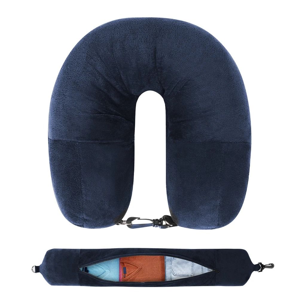 Travel Neck Pillow With Fillable Clothing Storage And Velvet Cover 7