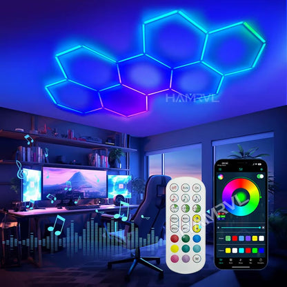 RGB Hexagon LED Garage Light with Remote – Honeycomb Ceiling Panel for Workshops, Game Rooms & More